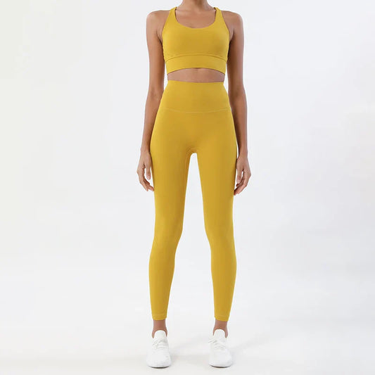 SOISOU Nylon Yoga Set Women's Tracksuit Gym Fitness Set Woman 2 Pieces Leggings Sports Bra Breathable Sportwear Woman Clothes