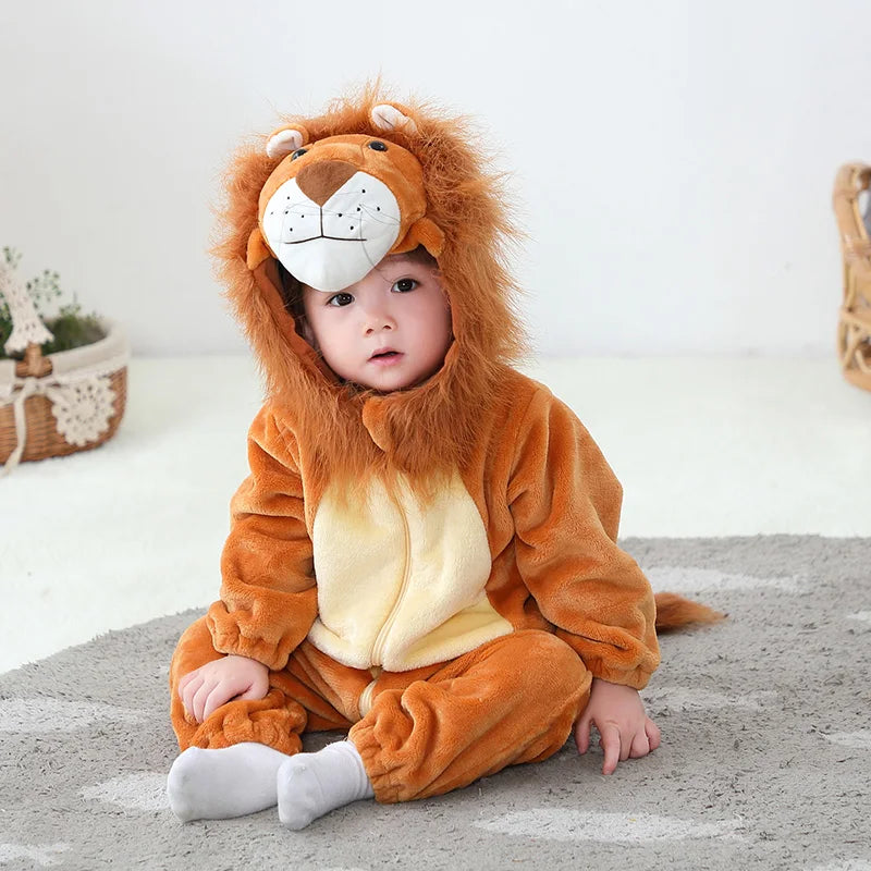 Infant Toddler Dalmatian Dog Lion Tiger Dinosaur Costumes Baby Boys Girls Kigurumi Cartoon Animal Romper Halloween Purim