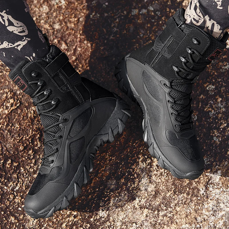 New Men High Quality Brand Leather Boots Tactical Desert Combat Boots Men's Outdoor Hiking Shoes Work Safty Ankle Boots