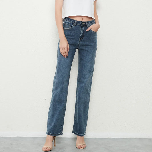 New Stretch Straight High Waist Jeans Women Vintage Baggy Full Length Long Denim Trousers Streetwear 2021 Jeans