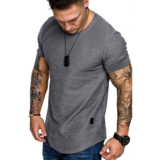 Short Sleeve shirt Streetwear Hip Hop Summer T Shirt Men Longline Curved Hem Fitness Tshirt Slim Funny T-Shirt Plus Size M-3XL