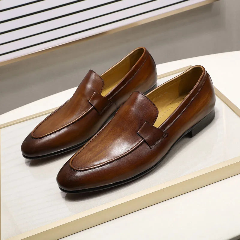 Designer Fashion Mens Loafers Leather Handmade Black Brown Casual Business Dress Shoes Party Wedding Men's Footwear