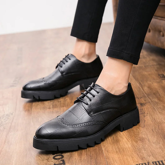 New Arrival Mens Casual Leather Shoes Thick soled Formal Shoes Fashion Brogue Shoes Elegant Leisure Walk Oxford Male Shoes Adult