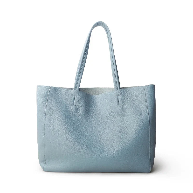2023 New Women Deluxe Cowhide Genuine Leather Totes Handbag Lady Simple Soft Satchels Bag High Capacity Waterproof Shopping Bags