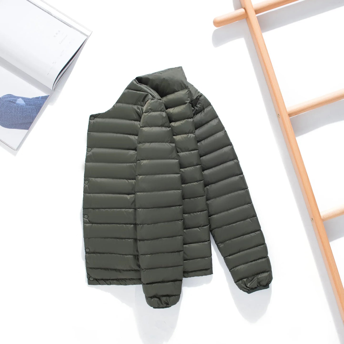 Matt Fabric Ultra Light Down Jacket Men V-neck Men's Down Jacket Slim Windproof Portable Lightweight Coat Warm Liner