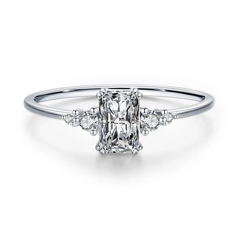 Rectangle Dazzling Ring Solid 925 Sterling Silver Clear Cubic Zirconia Finger Rings For Women Wedding Fine Jewelry Anel
