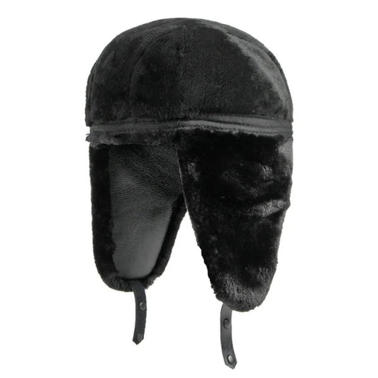 New PU Leather Russian Hat Thick Warm Men Windproof Winter Hat Male Waterproof Ski Trapper Earflap Russian Cap Bomber Hat