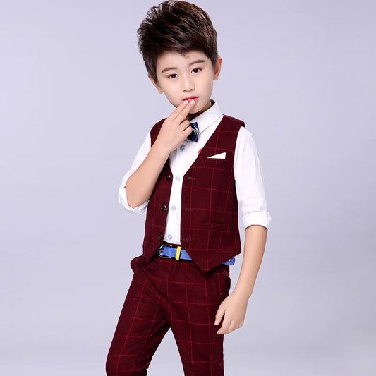 Flower Boy Suit for Weddings Kids Formal Vest Pants 2PCS Clothing Set Children Slim Prom Party 3T-14Y Suit Boys Tuxedo Costume