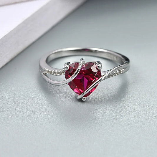 Bague en argent sterling 925 avec rubis en forme de cœur, 2,5 carats, pour femme, idéale pour les fêtes, mariages et fiançailles, cadeau romantique