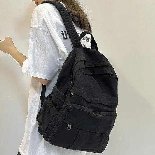Girl Fabric School Bag New Fashion College Student Vintage Women Backpack Canvas Female Laptop Bag Travel Kawaii Ladies Backpack