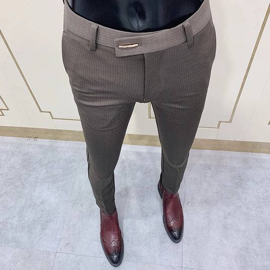 Fashion Striped Suit Pant 2022 Men Elegant Slim Fit Tight-ankle Trousers Pants Men Office Party Business Slim Fit Dress Trousers