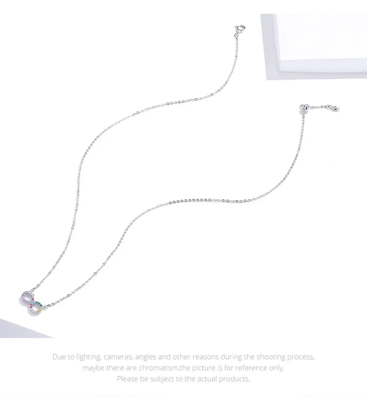 Genuine 925 Sterling Silver Rainbow Color Infinite Love Short Chain Necklace for Women Girl Gift Collar 2020 New SCN402