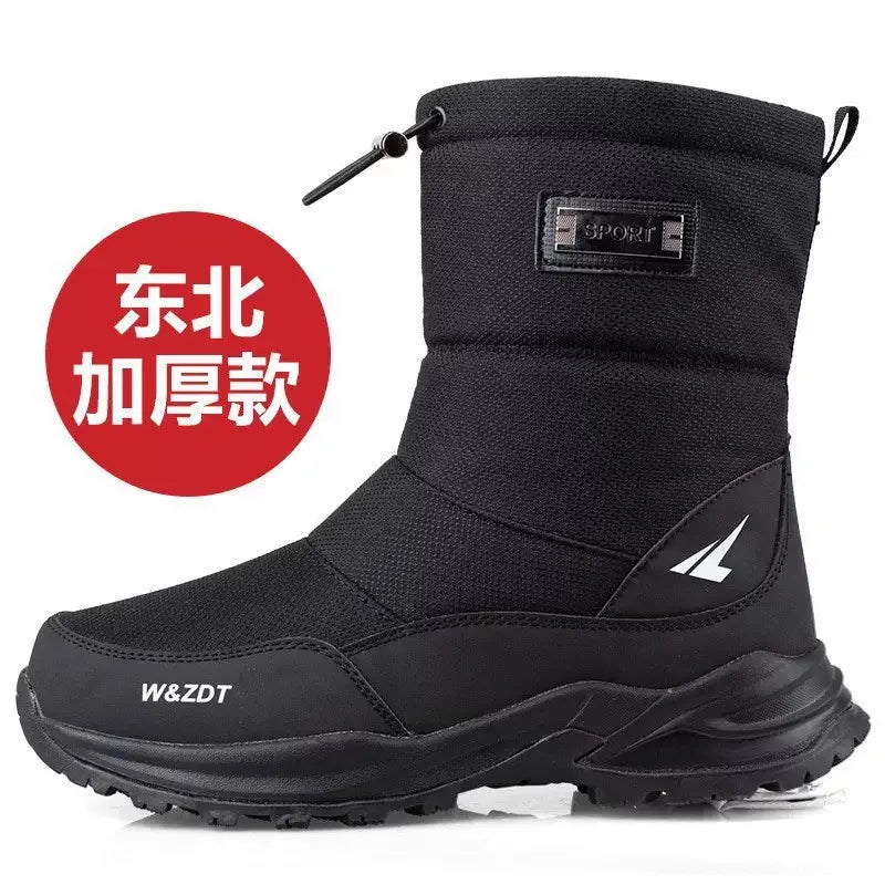 Mens Snow Boots Thickened Velvet Winter Boots Rotating Buckle Design Mid-calf Boots Plush Warm Cotton Shoes for Men Botas Hombre