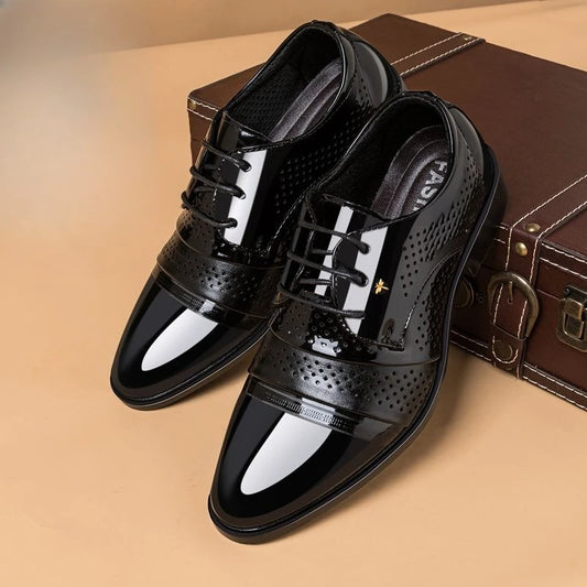 New Men Round Toe Leather Shoes Business Casual Office Summer Flat Big Size Elevator Shoes Wedding Formal Loafers