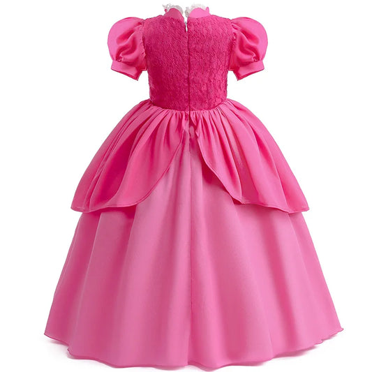 Princess Peach Chiffon Lace Girls Cosplay Dress Baby Kids Vestidos Party Dresses Carnival Halloween Costume for 3-11 years