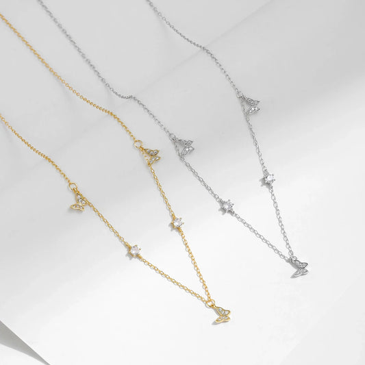 Flying Butterfly CZ Necklace 925 Sterling Silver Simple Link Chain Charms White Gold Plated Necklaces For Women Jewelry