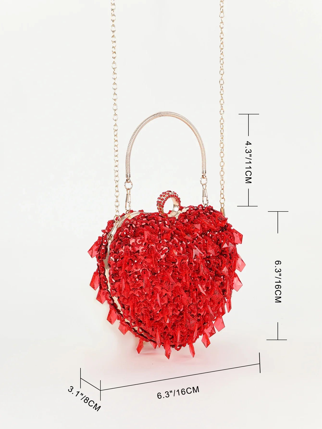 mini Hand-beaded sequin hand crossbody evening bag with red heart shape knucklebox bag for party,wedding and dinner