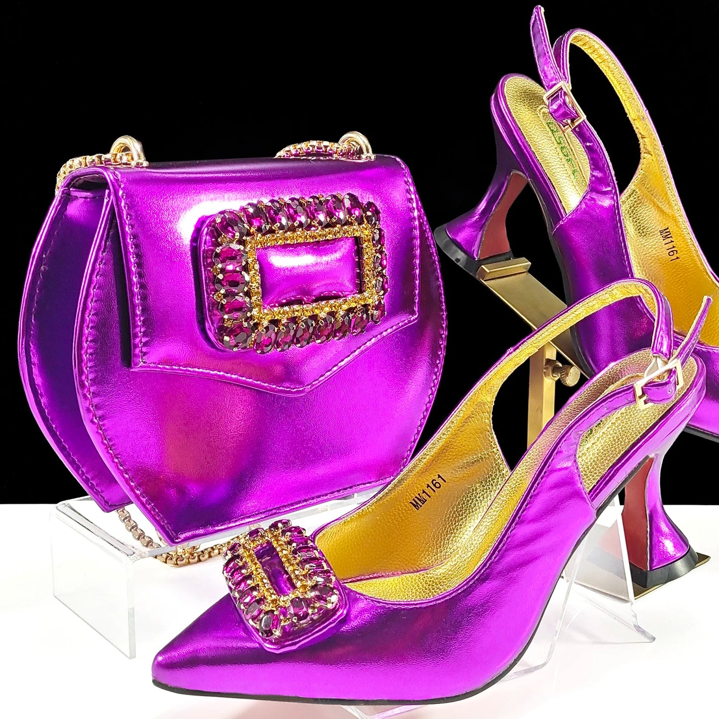 Italian Design Rhinestone-encrusted Ladies Party Shoes And Special Bag Women High Heels Wedding Dual Purpose Bag