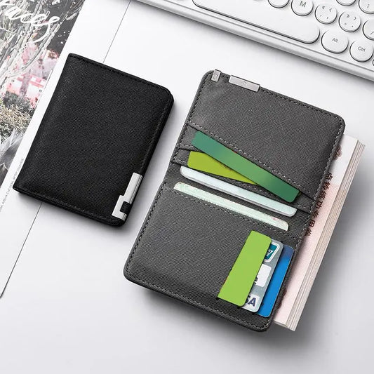 Portefeuille Homme Fin en Faux Cuir Noir avec Multiples Fentes pour Cartes Style Professionnel Idéal pour les Réunions d'Affaires