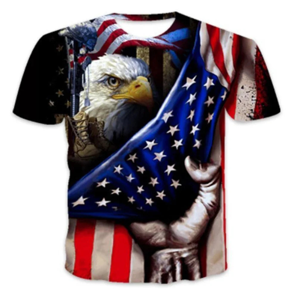 Summer Hot Selling Men's Creative Personality Soaring Eagle Animal 3D Printing Fun Casual Fashion T-shirt