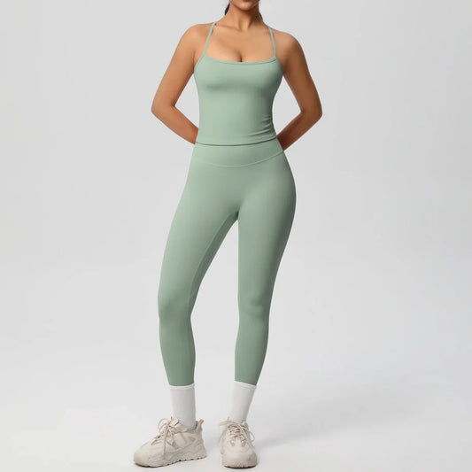Halter Yoga Top Set Fitness Gym Suit Training Sleeveless Sport Gym Tops Crossover Back Sports Underwear Tummy Control Slimming