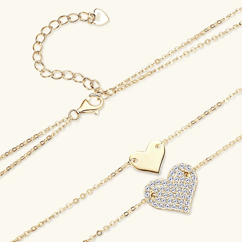 Collar Plata 925 Sterling Silver Heart Pendant Necklace 1.5mm&1.3mm Moissanite Necklaces For Women Double Chain Jewellry
