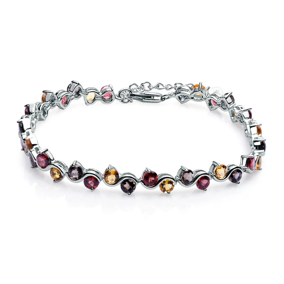 Natural Garnet Citrine Smoky Quartz Tennis Bracelet 925 Sterling Silver Gemstone Bracelet Fine Jewelry For Women