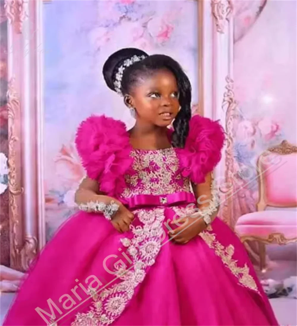 Customized Pink Little Baby Girls Wedding Party Dresses Lace Appliqued Flower Girl Dresses Beauty pageant Dress For Photo Shoot