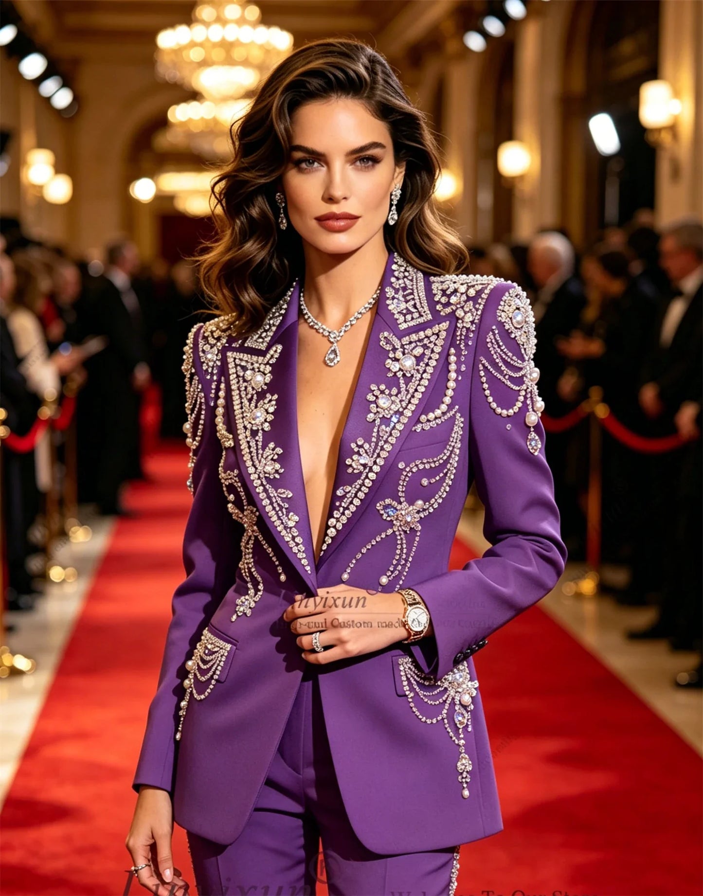 Elegant Rhinestone Women Suits Sets 2 Piece Fashion Customized Peaked Lapel Outfits Shiny Casual Chic Female Suit blazer feminin