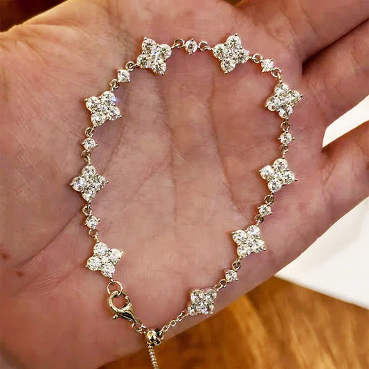 Bracelet entier en moissanite en argent sterling 925, chaîne de main en forme de trèfle à quatre feuilles, avec diamants, pour femme, cadeau de fiançailles, avec certificat de bijouterie