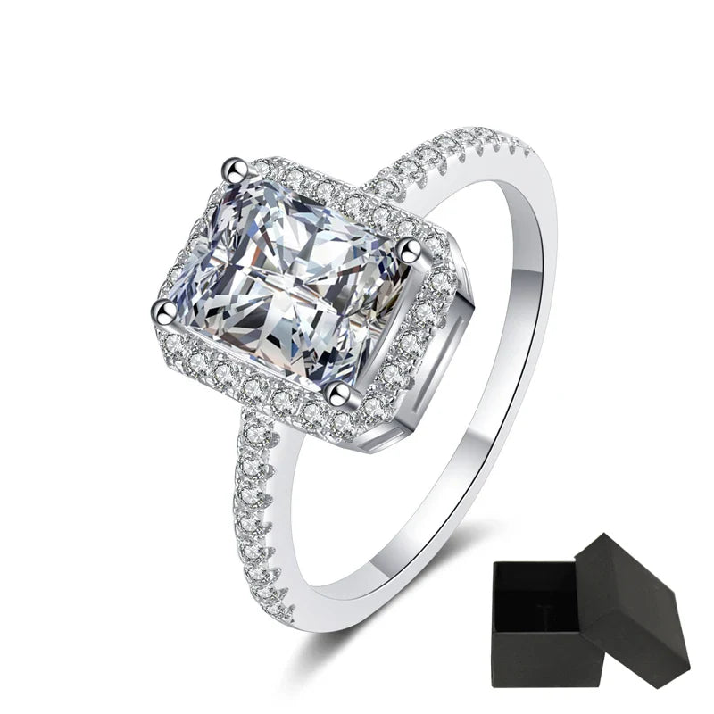 Certified 2/1CT Radiant Cut Moissanite Engagement Ring Colorless VVS Diamond Proposal Rings Sterling Silver Weddig Band