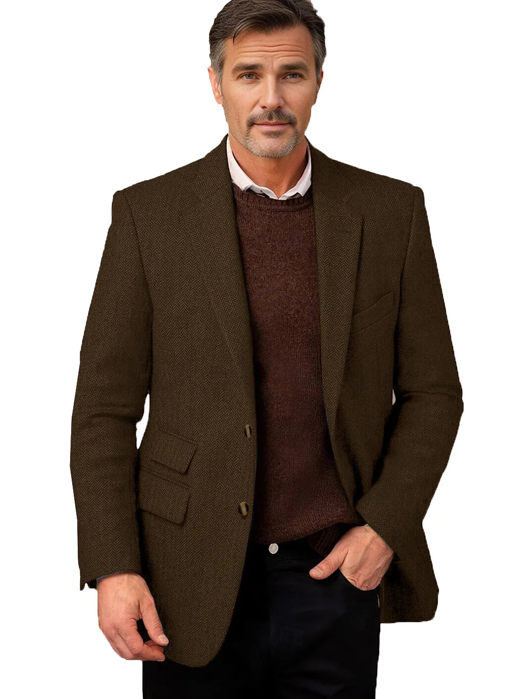 Vintage Men's Herringbone Tweed Blazer Notch Lapel 2 Button Slim Fit Suit Jacket Casual Business for Office Wedding Daily Wear