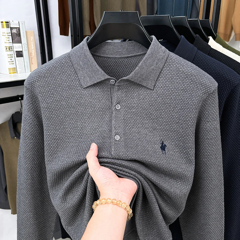 Light Luxury Cotton Long Sleeved T-shirt Men's Fashion Trend Lapel Autumn Paul Embroidery Polo Shirt Men's Long Sleeved Clothes