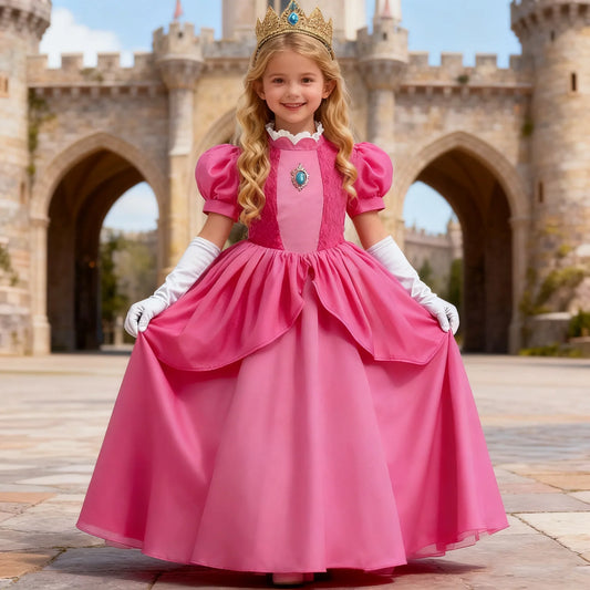 Princess Peach Baby Girls Cosplay Dress Kids Vestidos Birthday Party Dresses Carnival Halloween Costume Ball Gown Clothing