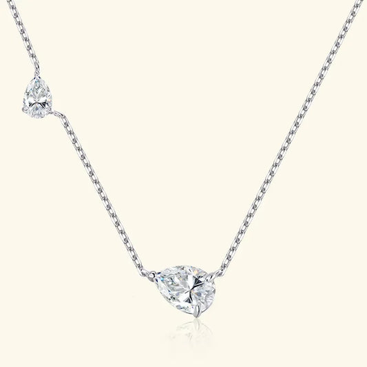 2.5CTTW Pear Cut All Moissanite Necklaces for Women 2 Gems Pendant Lab Diamond Pure 925 Sterling Silver Chain Plated 18k
