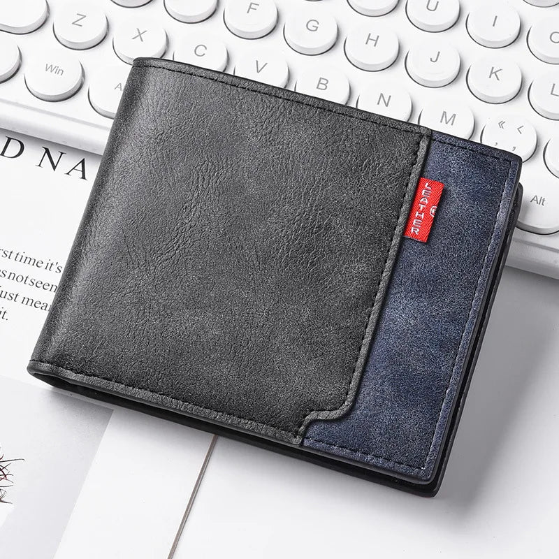 New men's frosted large capacity wallet, business triple fold thin zipper, soft leather wallet, short wallet
