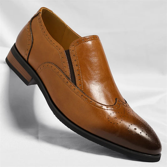 Men's Genuine Leather Brogue Loafers Dress Shoes with Wingtip Perforations Comfortable Business Casual Oxfords Office & Weddings