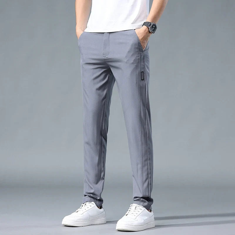 2026 Summer Thin Men's Casual Pants Slim Fashion Business Elastic Waist Work Joggers Sport Trousers Sweatpants Male Green Grey