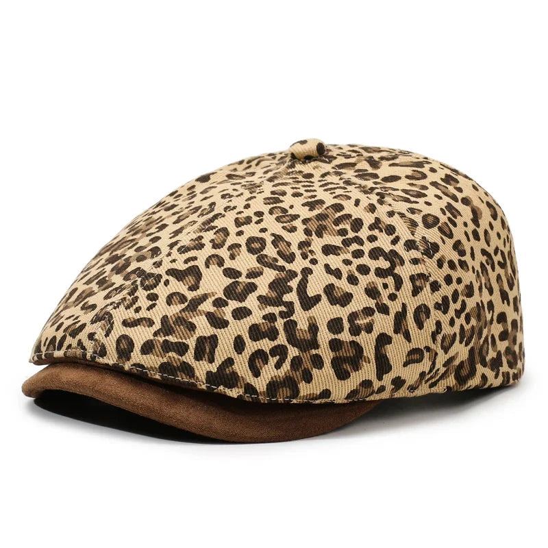 Leopard Print Newsboy Cap - New Style for Spring & Autumn, American Vintage Paperboy Hat
