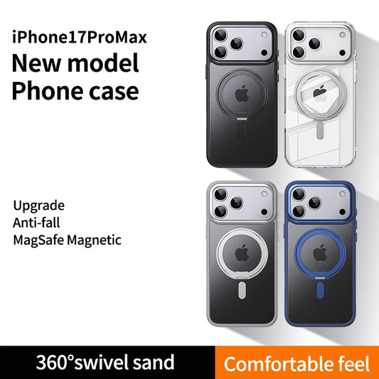 360° Rotating Stand Magnetic Case For iPhone 17 16 15 14 13 12 11 Pro Max Plus 17Air 16e Premium Metal Button Folding Bracket