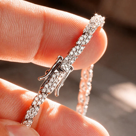 Nouveau en 2025 – Bracelet de tennis pour femmes en moissanite taille losange 1,2 mm couleur D, en argent 925, chaîne à maillons diamantés