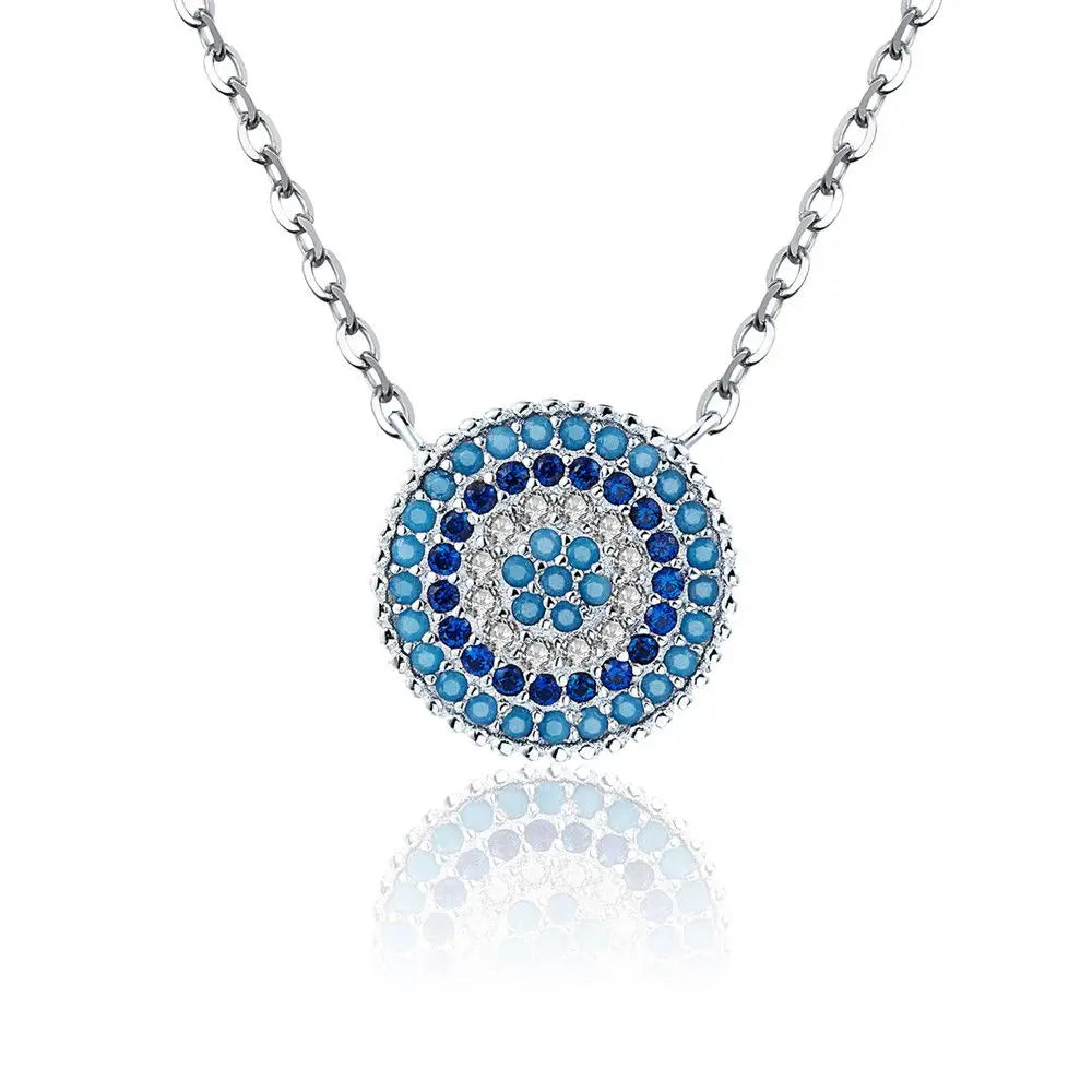 Authentic 925 Sterling Silver Blue Evil Eyes Necklace Women Lucky Pendant Necklaces Fashion Jewelry SCN099