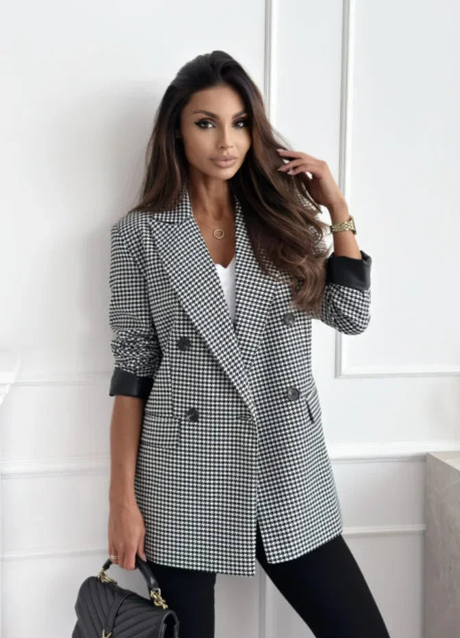 Autumn Winter New Style Women's Suit Coat Long Sleeve Double Buttoned Outerwear Top Cross-Border Fashion Polyester Fiber