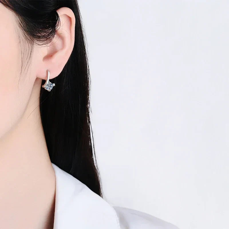 1 Carat Moissanite Earrings For Women 925 Sterling Silver Ear Stud Hoops Diamond Engagement Wedding Fine Jewelry Gift