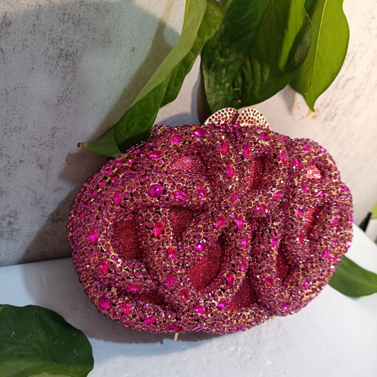 Lady Fushia Wedding Gems Evening Purses Women Luxury Hot Pink Crystal Clutch Purse Party Clutches Bridal Rhinestone Minaudiere