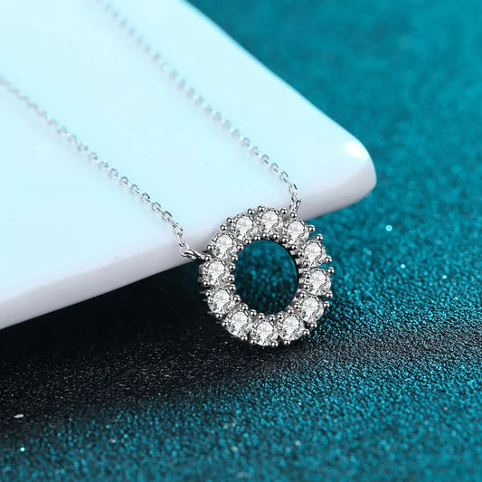 Full Moissanite Round Pendant Necklace Original 925 Sterling Sliver Chain Plated 18k White Gold Fine Necklace for Women