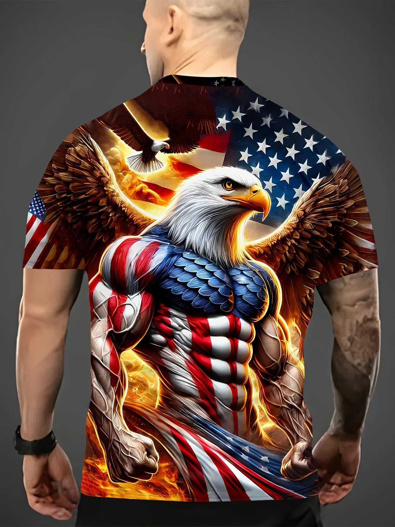 2025 Fashion Eagle Muscle Men's T-Shirts O-Neck Casual Tops Short Sleeve 3D Animal Printing Street T Shirt 6XL Men's Clothing