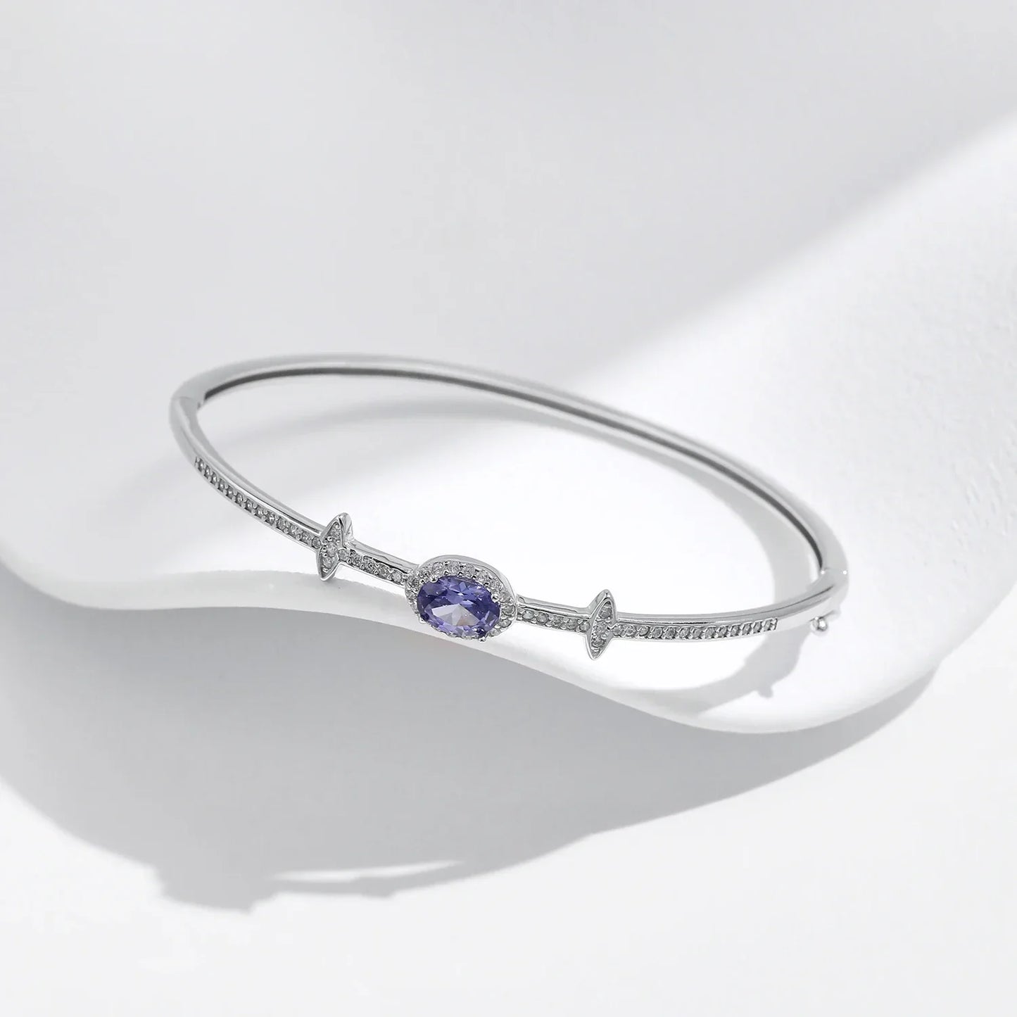925 Sterling Silver Oval Halo Tanzania CZ Bangle Bracelet Platinum Plated Fine Jewelry Gift For Women Mom Wife Girls