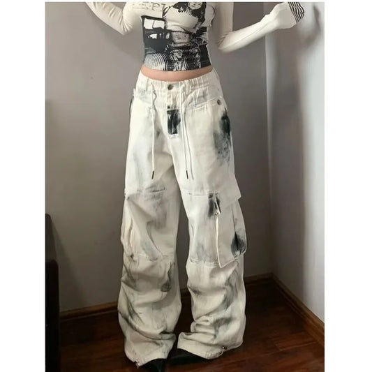 Women Jeans Wide Women's Jeans Span Shoujo Girl Style Denim Tier White Pants Jean Y2k Coquette Woman Clothing High Waist Pants
