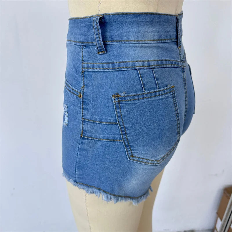 Large Size Sexy Ripped Denim Shorts Girl 2026 New High Waist Skinny Hips Stretch Leg Length Tight Stretch Hips Jeans Women